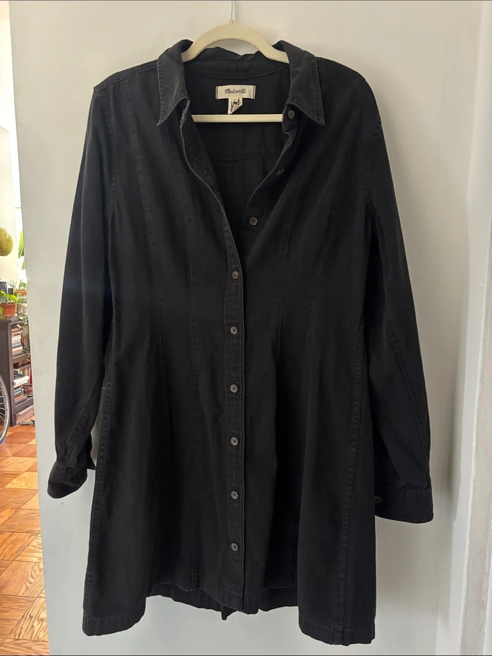 Madewell 100% Cotton Washed Black Button-Front Denim Tunic Shirt Dress Size 10